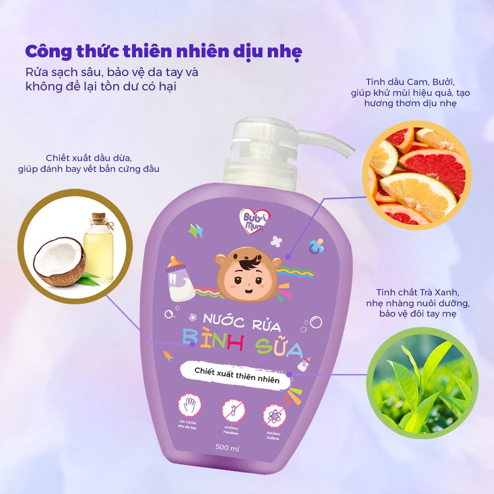 Nước Rửa Bình Sữa Chiết Xuất Thiên Nhiên An Toàn Cho Bé 500ml BuB&MuM