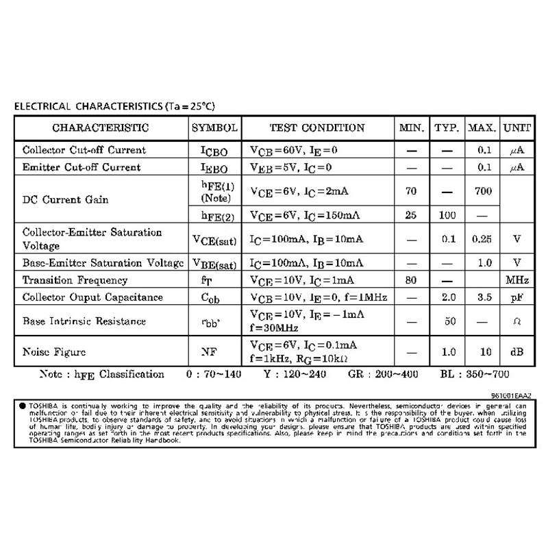 Điện Trở Âm Thanh Toshiba C1815-Y A1015-Y 2SC1815-Y / 2SA1015-Y Chất Lượng Cao