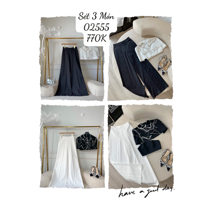 SÉT ÁO HỞ LƯNG VIỀN ĐÁ + QUẦN DÀI - QA02555