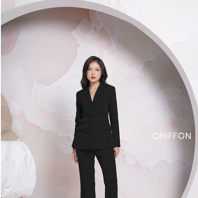 Áo vest dáng dài cúc bọc cao cấp thiết kế Chiffon