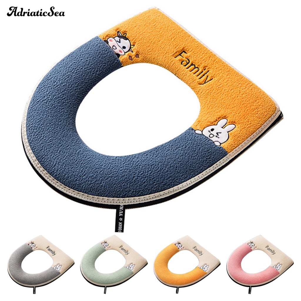 Adria Thảm Bông Dày Dặn Lót Bồn Cầu Thoáng Khí Thêu Họa Tiết Hoạt Hình Dễ Lắp Đặt