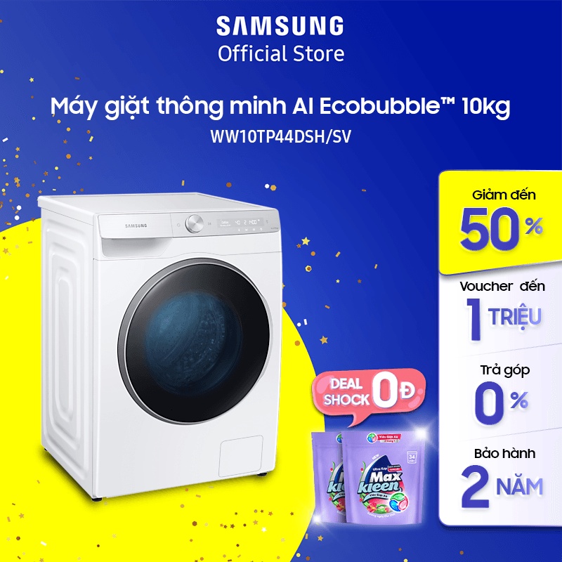 [Mã ELMALL6 giảm 6% đơn 300K] Máy giặt thông minh Samsung AI EcoBubble 10kg (WW10TP44DSH) - Miễn phí công lắp đặt