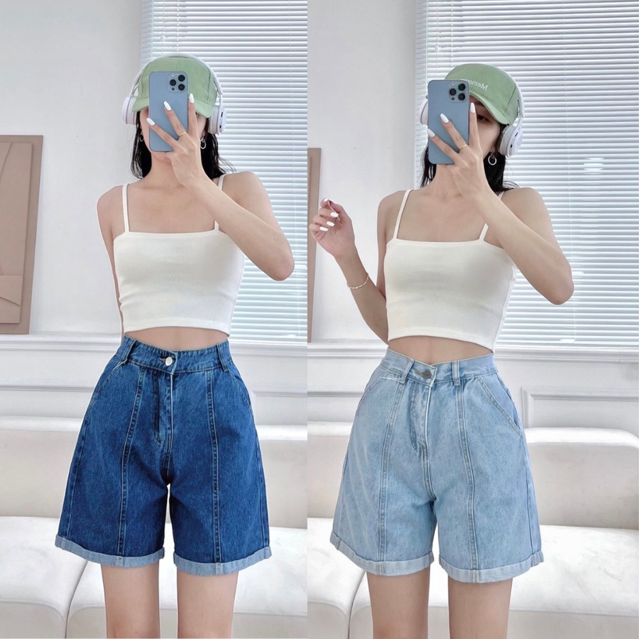 Quần đùi Jean lai lật lưng cao ống rộng Mã SJ1214