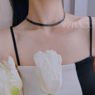 ᴾᵀᴺᵃᶜᶜ choker full đá đen dáng ngắn ôm cổ . c7619tr