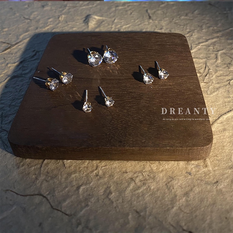 Bông Tai Mạ Bạc Đính Đá Zircon Cỡ Nhỏ Phong Cách Hàn Quốc Độc Đáo Thời Trang Cho Nữ