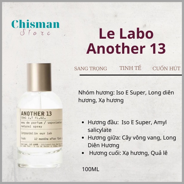 Nước hoa unisex Le labo Another 13, Santal 33 10/100ml-  Lưu hương lâu mùi hương gỗ tươi mát cuốn hút- Chisman