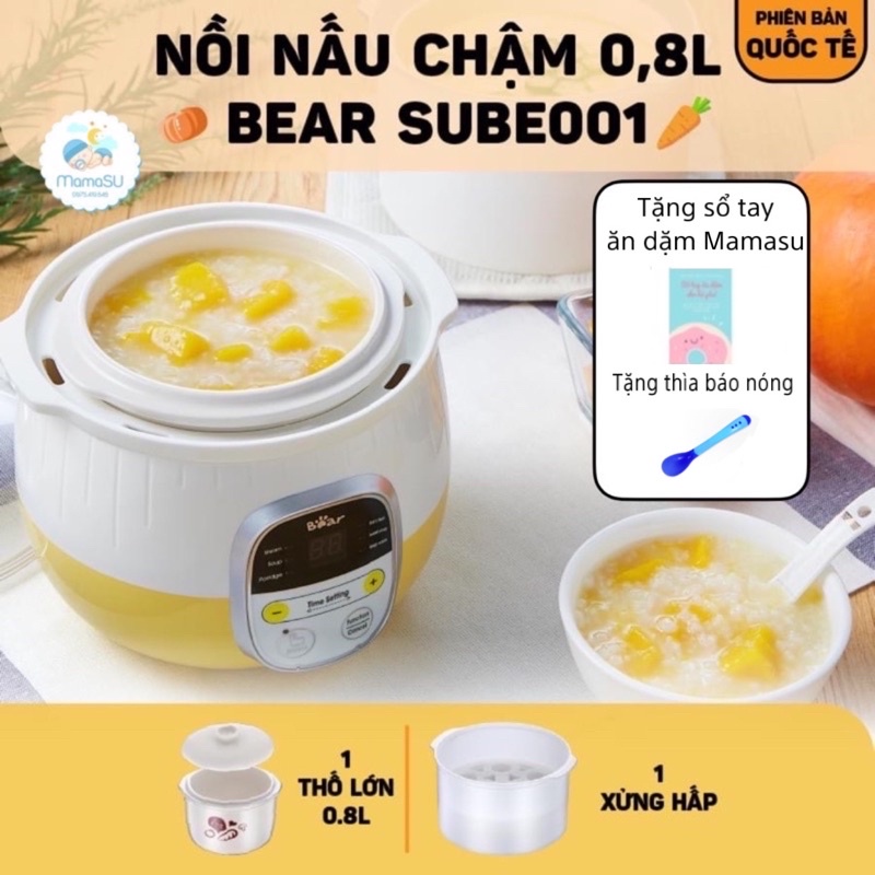 [TẶNG BẢNG ĐK TIẾNG VIỆT] Nồi nấu cháo chậm Bear 0,8L cho bé ăn dặm - Ninh hầm hấp cách thuỷ chưng yến đa năng SUBE001