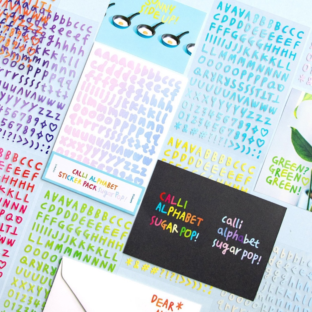 Iconic Calli Alphabet Sticker hình dán chữ cái nhiều màu phong cách Hàn Quốc