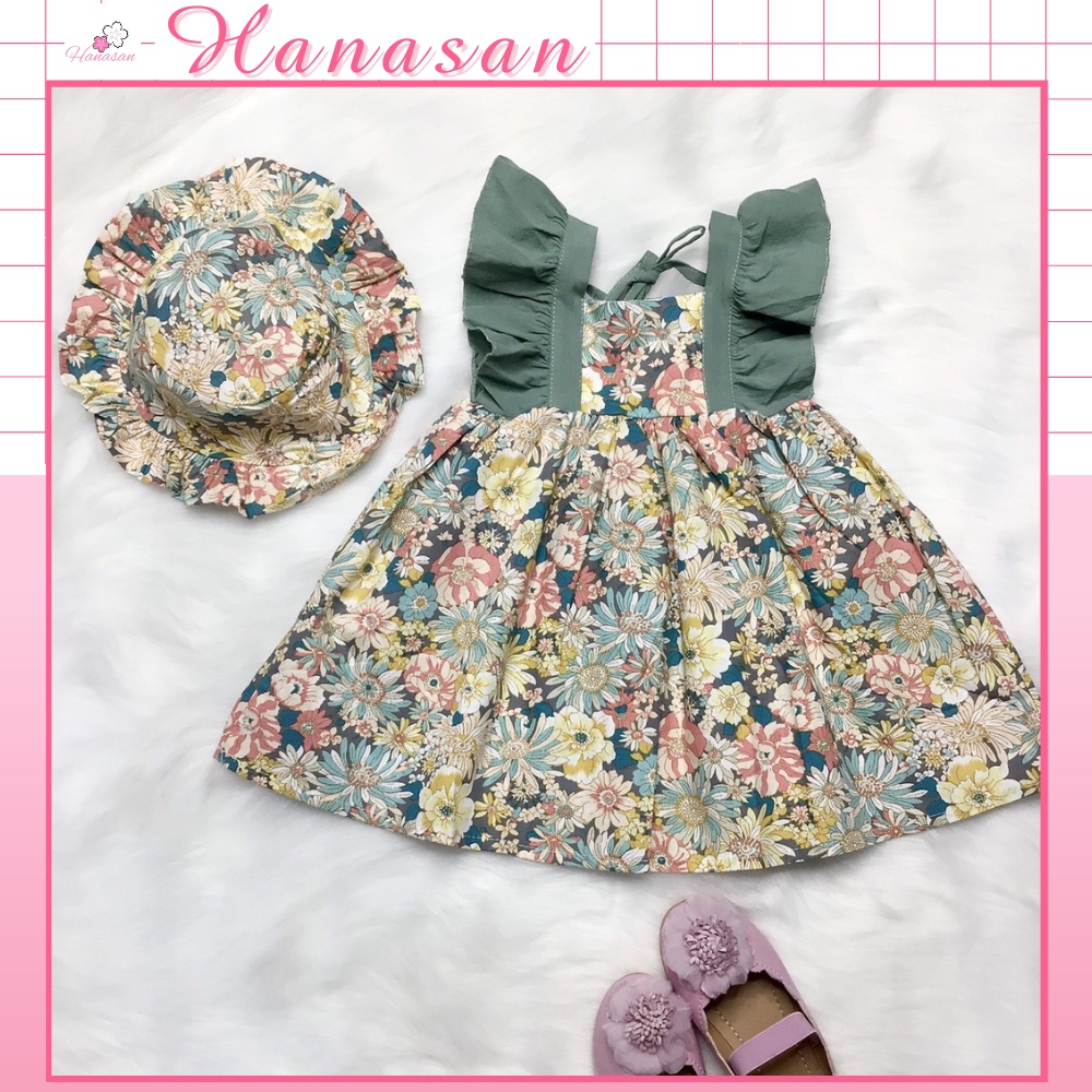 [FreeShip] [Ảnh thật] Đầm hoa cạhs tiên kèm nón cho bé 0-3 tuổi.