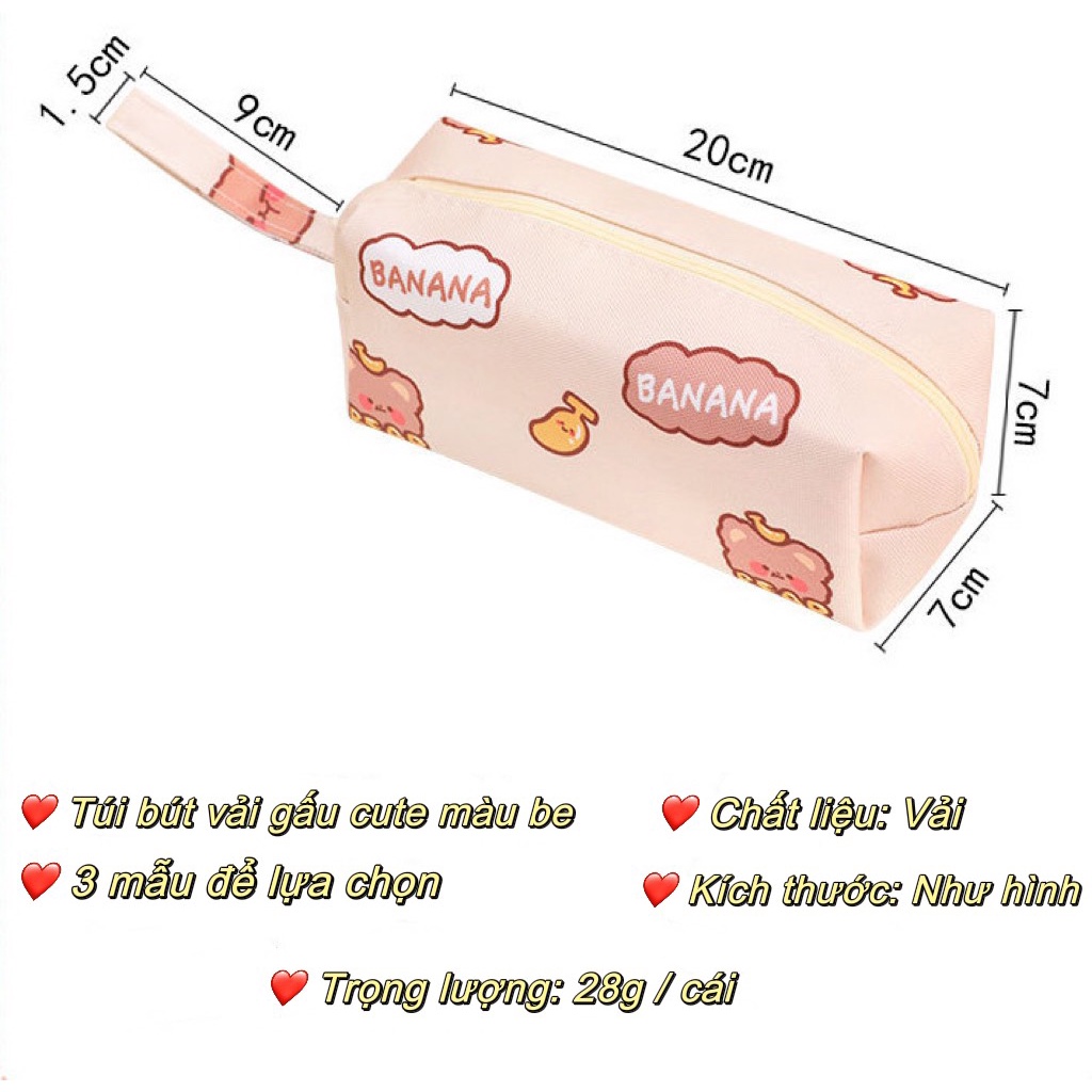 Túi đựng bút viết Gấu cute vải canvas bền đẹp cho học sinh phong cách Hàn Quốc giá rẻ