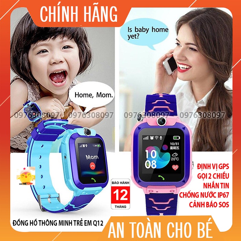 Đồng Hồ Thông Minh Trẻ Em Định Vị Q12 Nghe Gọi Chụp Ảnh - Sạc Nam Châm Chống Nước IP67 Bảo Hành 12 Tháng