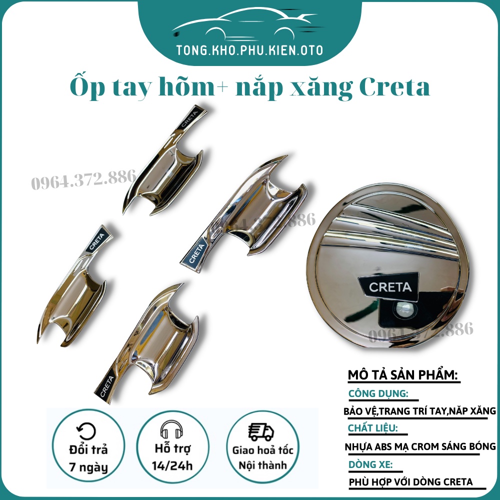 Ốp Tay nắm, Hõm cửa, nắp bình xăng Xe Hyundai Creta 2022- 2023 Mạ Crom cao cấp