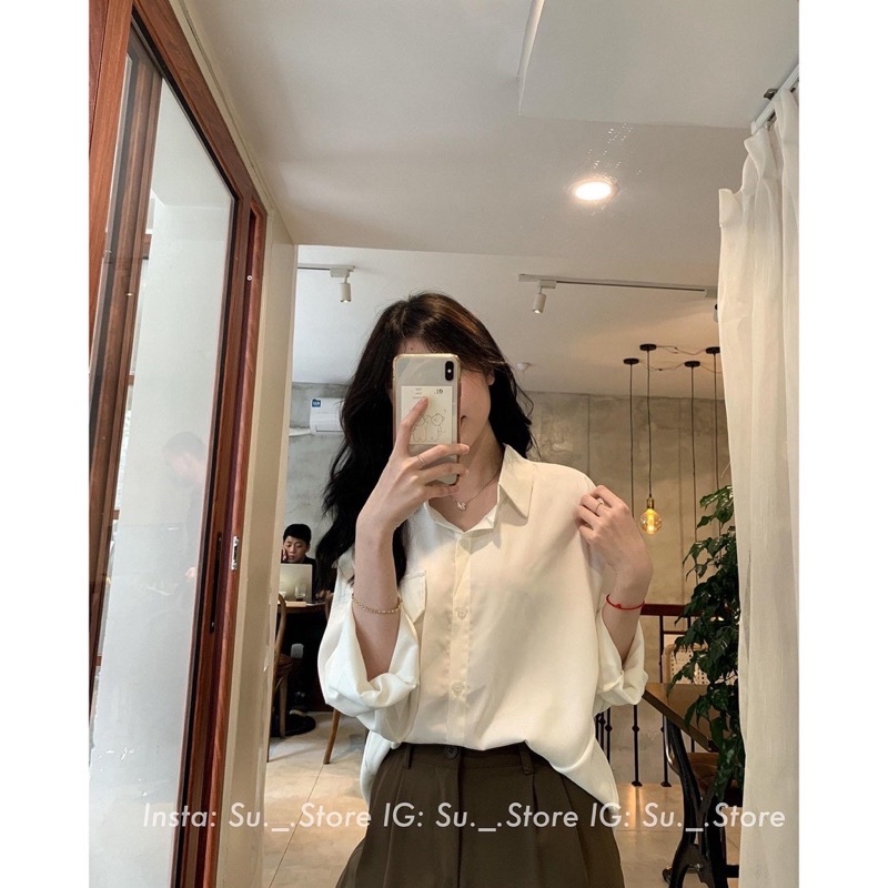 [Có ảnh thật] Áo sơ mi trắng cúc lưng freesize