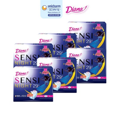 Bộ 6 gói băng vệ sinh Diana Sensi Night ban đêm 29cm 4 miếng/gói