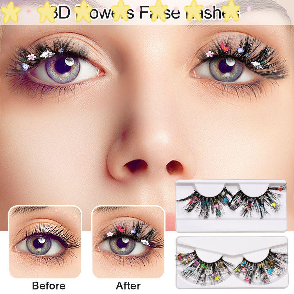 Lông Mi Giả 3D Handmade Trang Trí Họa Tiết Hoa Xinh Xắn