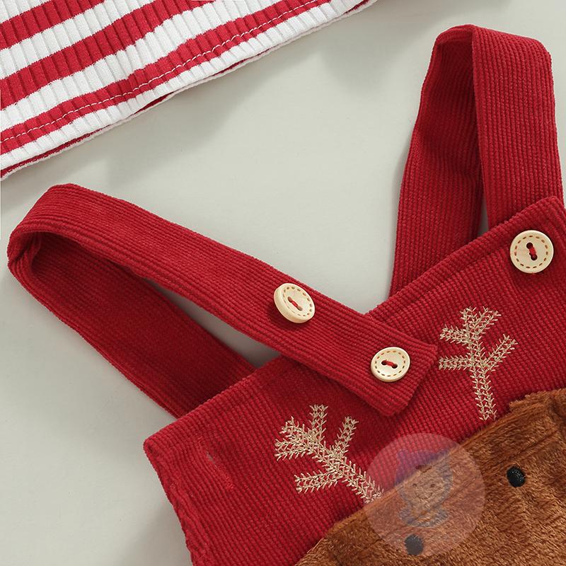 Bộ Áo Liền Quần Tay Dài Họa Tiết Kẻ Sọc Và Tuần Lộc Dễ Thương Cho Bé Gái LAA6