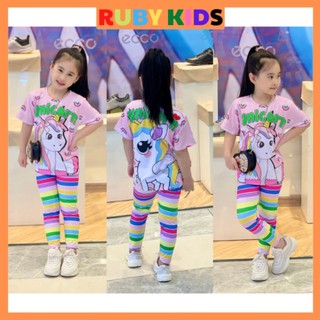 [10-24kg] Bộ quần áo thun lạnh 3D tay ngắn quần dài mát mịn cho bé gái RUBYKIDS