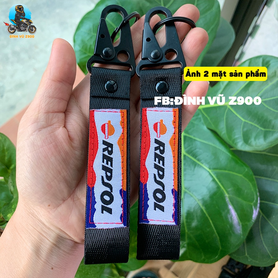 Móc khóa APRILIA, REPSOL, POLICE, 299 KM/H, ... đầu bấm CHẮC CHẮN, dây vải DÀY DẶN, logo sắc nét không phai màu