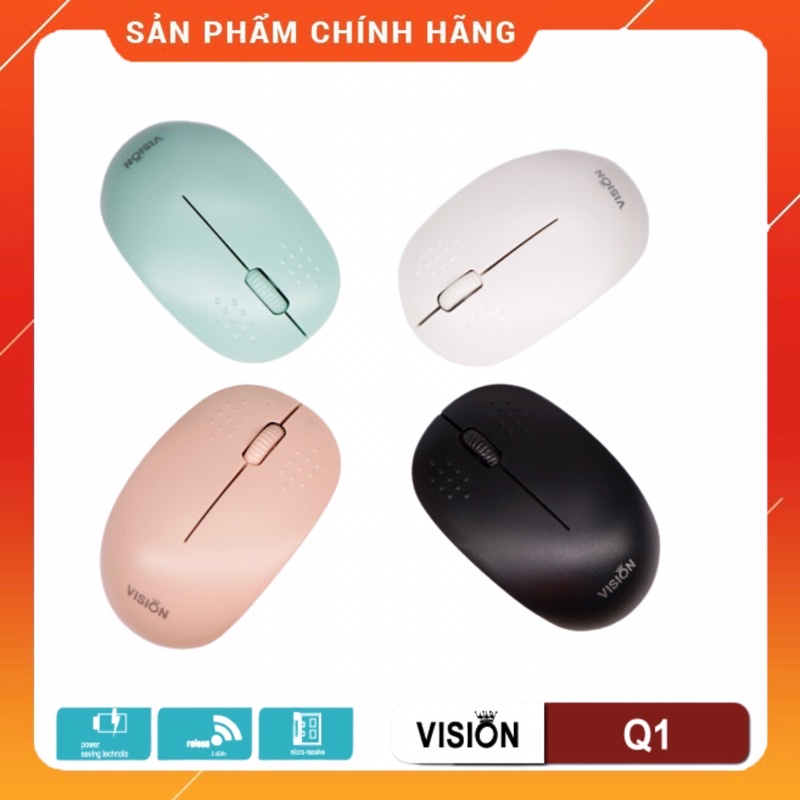 Chuột không dây Vision mã Q1⚡Hàng chính hãng⚡️Tiết kiệm pin, 1200-1600DPI⚡️Thiết kế gọn nhẹ, nhiều màu sắc.