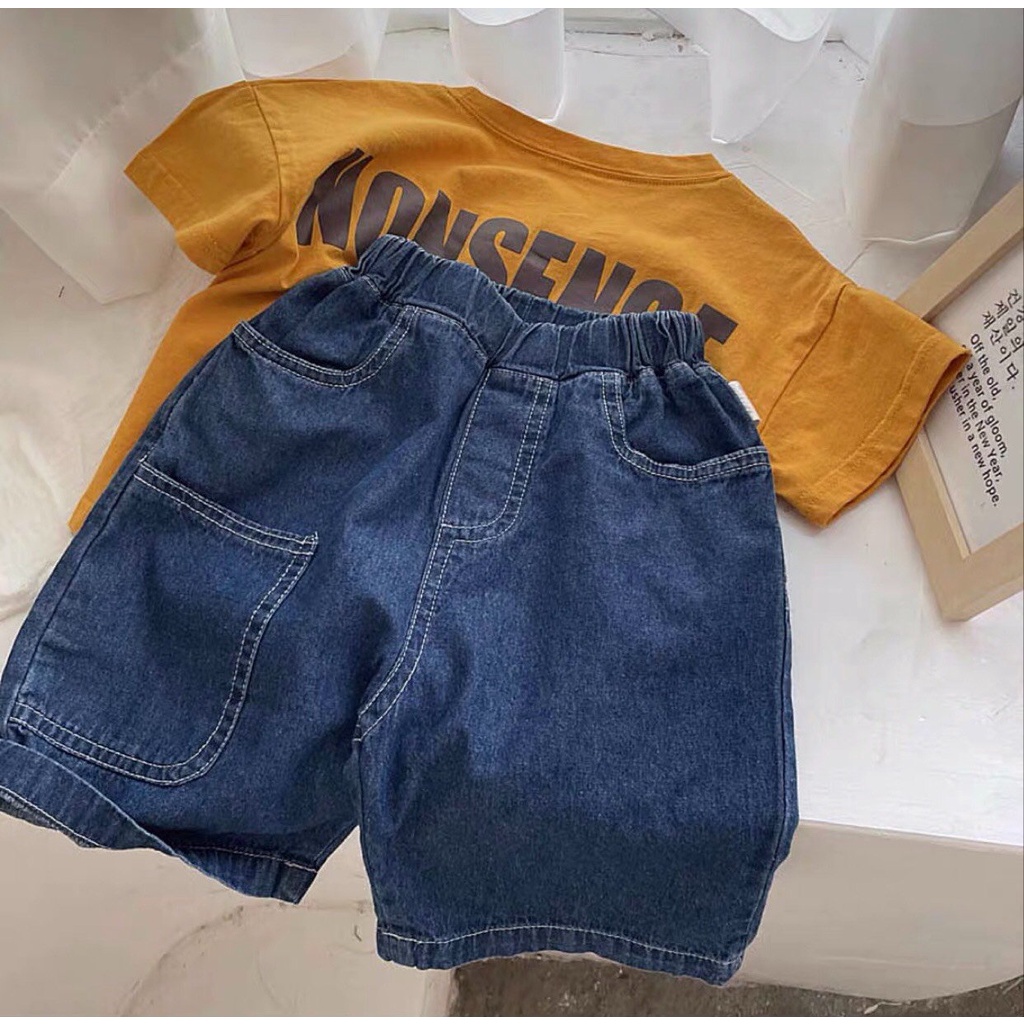 Bộ Quần Jean Và Áo Cộc Tay NonSe Cho Bé Trai Và Bé Gái Chất Liệu Mềm Mịn Thoáng Mát  Heri Kids