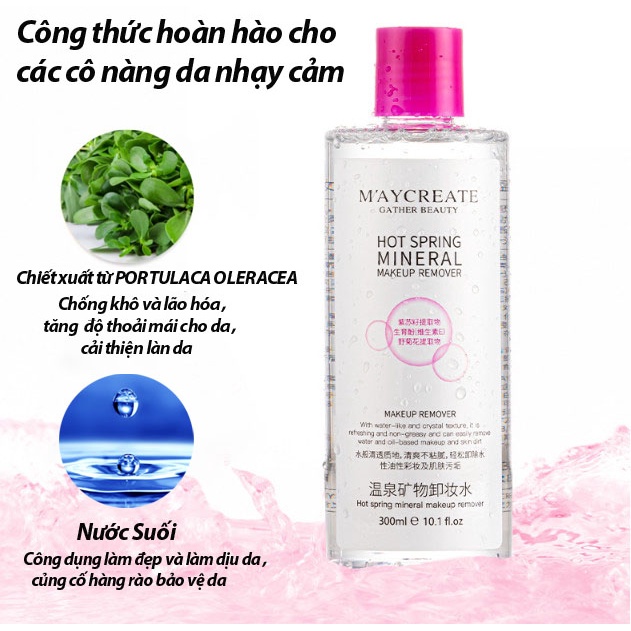 Nước tẩy trang MayCreate 300ml không cồn an toàn lành tính dùng được cho mọi loại da TT06