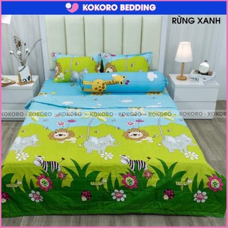Set 4 món chăn hè ga gối poly cotton kokoro-bedding hình khủng long béo bộ 4 món chăn hè mền, drap giường và 2 vỏ gối