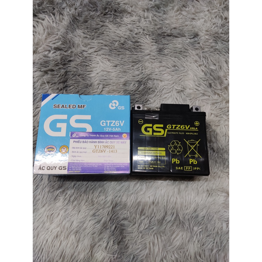 Bình ắc quy khô GS GTZ6V 12V-5Ah dành cho GSX, BANDIT, RAIDER, SATRIA, SONIC, WINNER, SH Mode, AB 125, PCX, LEAD 125....