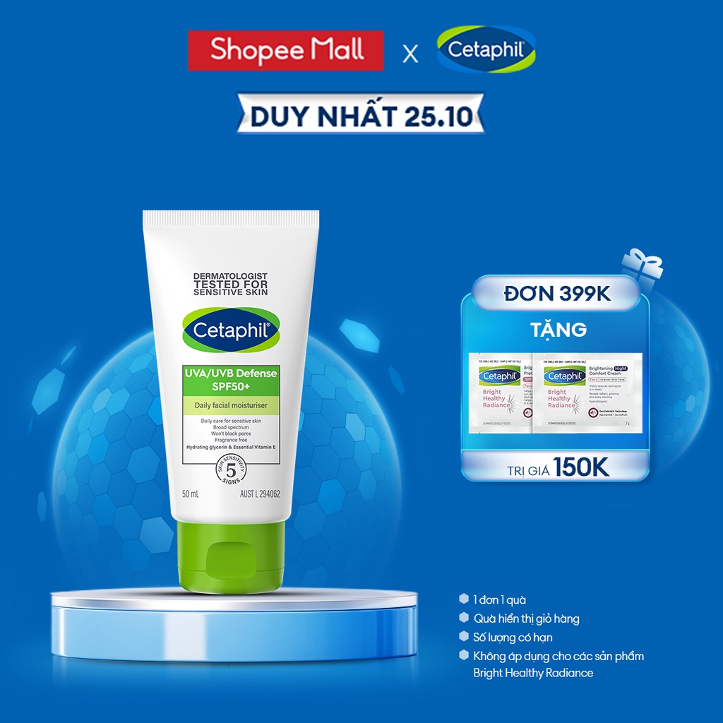 Kem chống nắng Cetaphil UVA/UVB Defense Very High Sunscreen Protection SPF 50+ 50ml