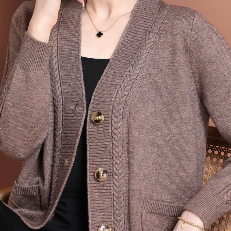 Áo Khoác Cardigan Dệt Kim Dáng Ngắn Thời Trang Xuân Thu 2022 Mới Cho Phụ Nữ Trung Niên