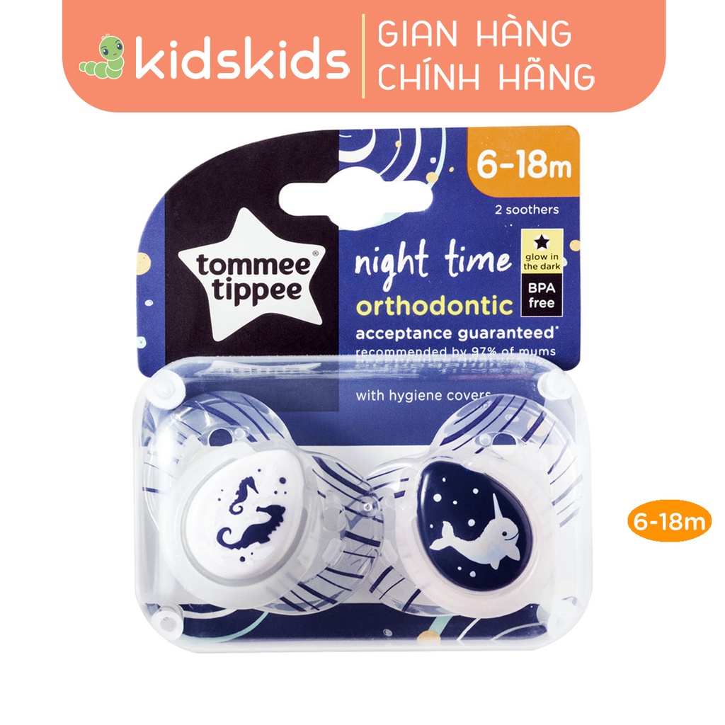 Ty ngậm dạ quang cho bé Tommee Tippee Night Time 6-18 tháng (vỉ đôi) - Cá Ngựa