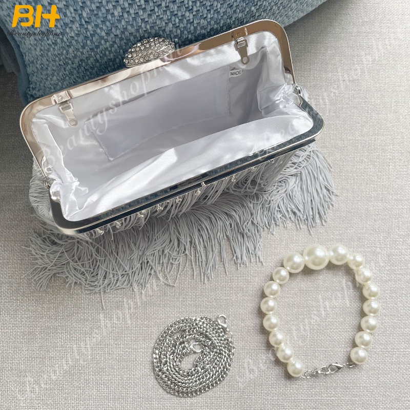 Túi Xách Đeo Vai Đính Ngọc Trai Phối Tua Rua Phong Cách Âu Mỹ Sang Trọng Dành Cho Nữ