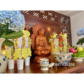 Set đồ thờ men rạn vẽ sen gốm sứ Bát Tràng