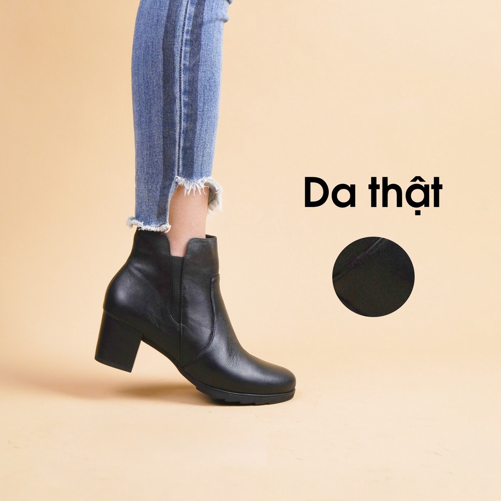 Boot nữ cổ thấp da thật, cao 5cm - Kimy Store