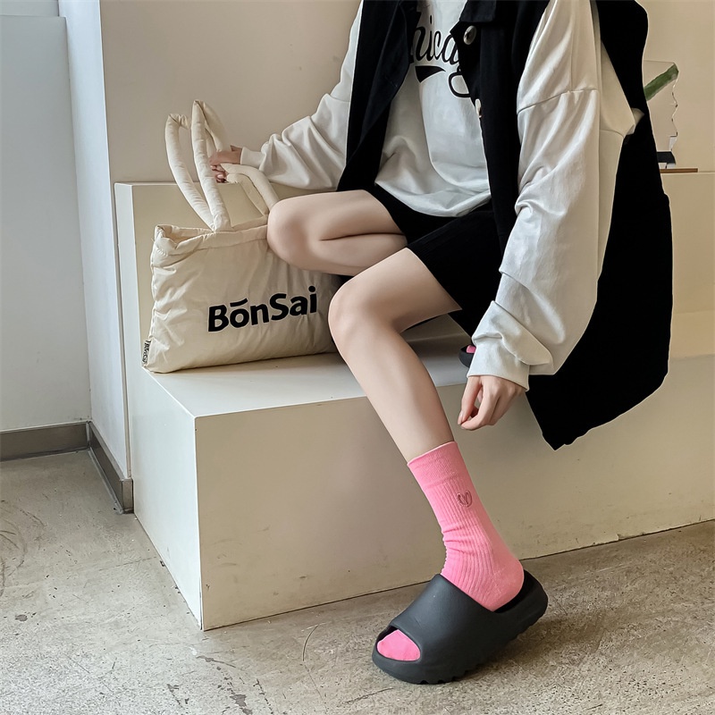 Vớ Cotton Cổ Cao Thêu Họa Tiết Trái Tim Nhiều Màu Sắc Thoáng Khí Thời Trang Cho Nữ WAFNHA D751