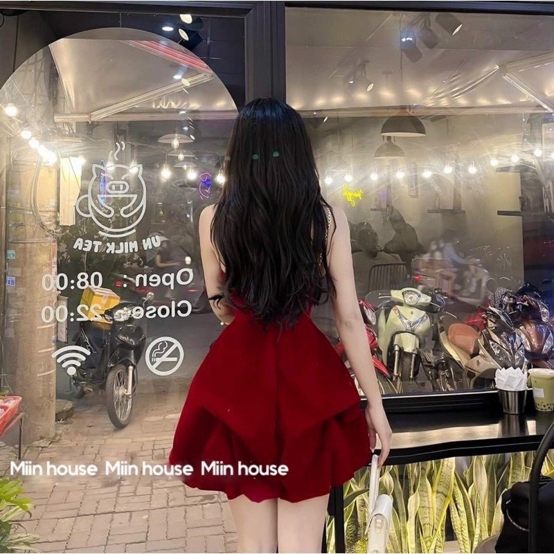 Đầm Xoè Nhung Hai Dây Cúp Ngực Dây Xích Kèm Ảnh Thật CC05 (Hoả Tốc)