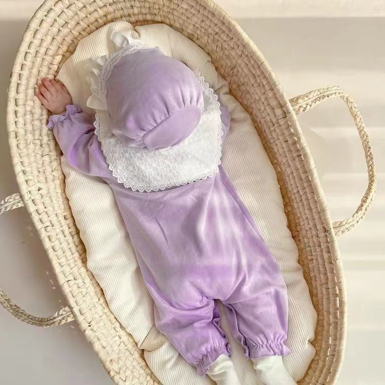 Áo Liền Quần Tay Dài Có Mũ Trùm Đầu Phong Cách Công Chúa Cho Bé Gái 0-24 Tháng Tuổi