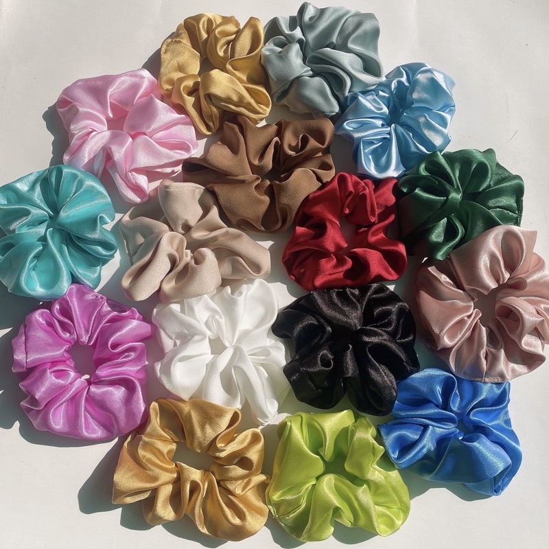 Scrunchies cột tóc phi lụa cỡ lớn màu trơn đơn giản