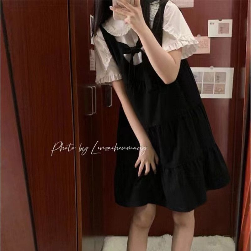 Váy yếm Set Áo Váy Hai Dây Dáng Rộng Phong Cách Mới Ngọt Ngào Thời Trang Mùa Hè Cho Nữ