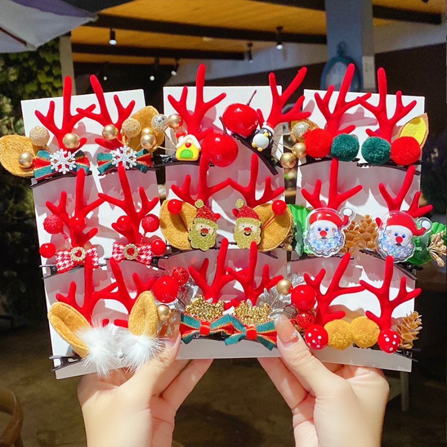 2 Kẹp Tóc Hình Hoa Tuyết / Tuần Lộc Hoạt Hình Vui Nhộn