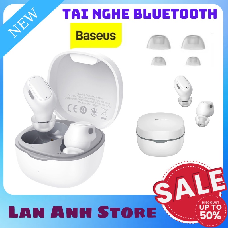 Tai Nghe Bluetooth Nhét Tai Baseus Tai Nghe Không Dây Kết Nối Bluetooth 5.3 Không Thấm Nước - Tặng Kèm 4 Vỏ Bọc Tai Nghe