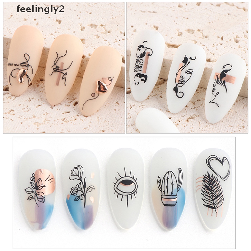 Miếng Dán Trang Trí Móng Tay 3D Họa Tiết Đường Kẻ Trừu Tượng Độc Đáo