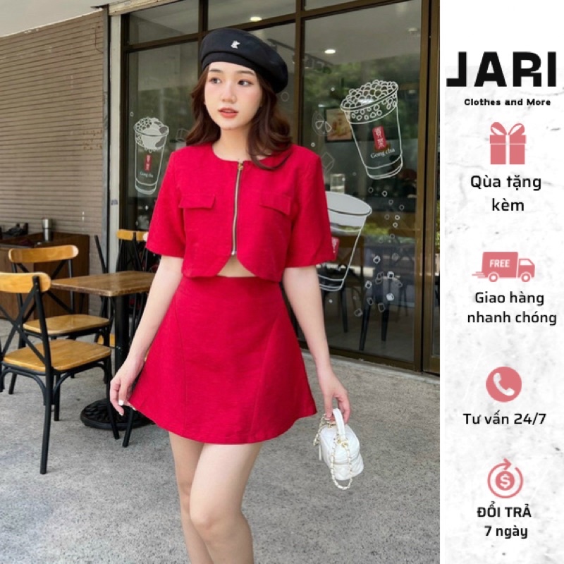 Sét Đỏ Tết Đẹp JARI-CLOTHES Xuân Noel Chân Váy Ngắn Có Lót Quần