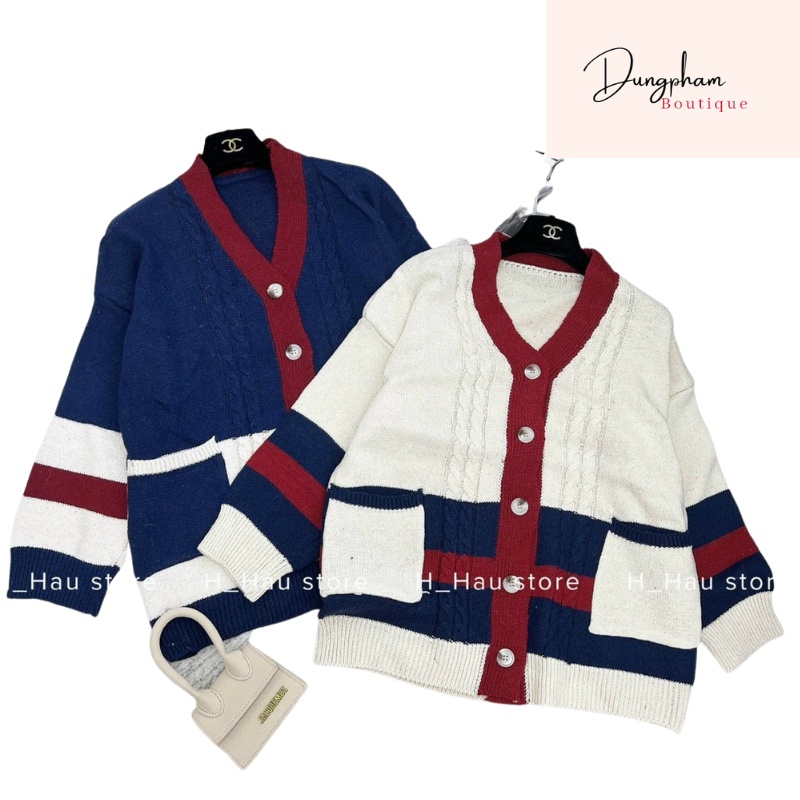 Áo choàng len cadigan phối màu - Dungpham Boutique