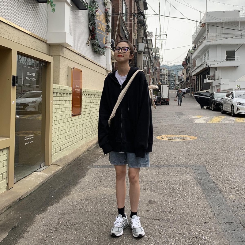 COZOK Áo hoodie Tay Dài oversize Có Khóa Kéo Thời Trang Cá Tính