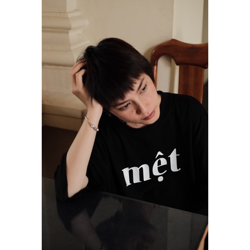 Áo thun chữ Mệt mặc phong cách trẻ trung, nam nữ 100% cotton cao cấp form rộng