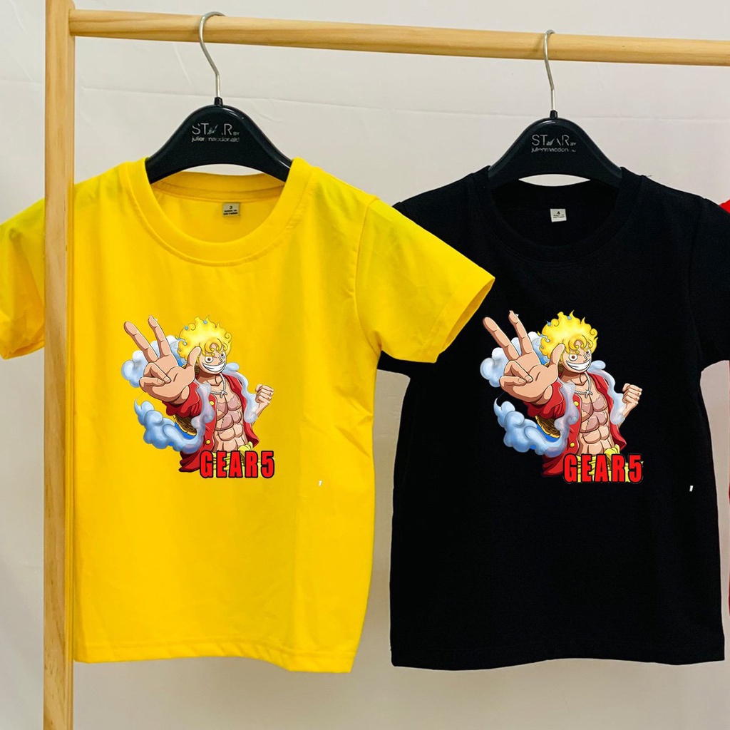 Áo thun màu Luffy bé trai cổ tròn vải đẹp 10kg - 65kg