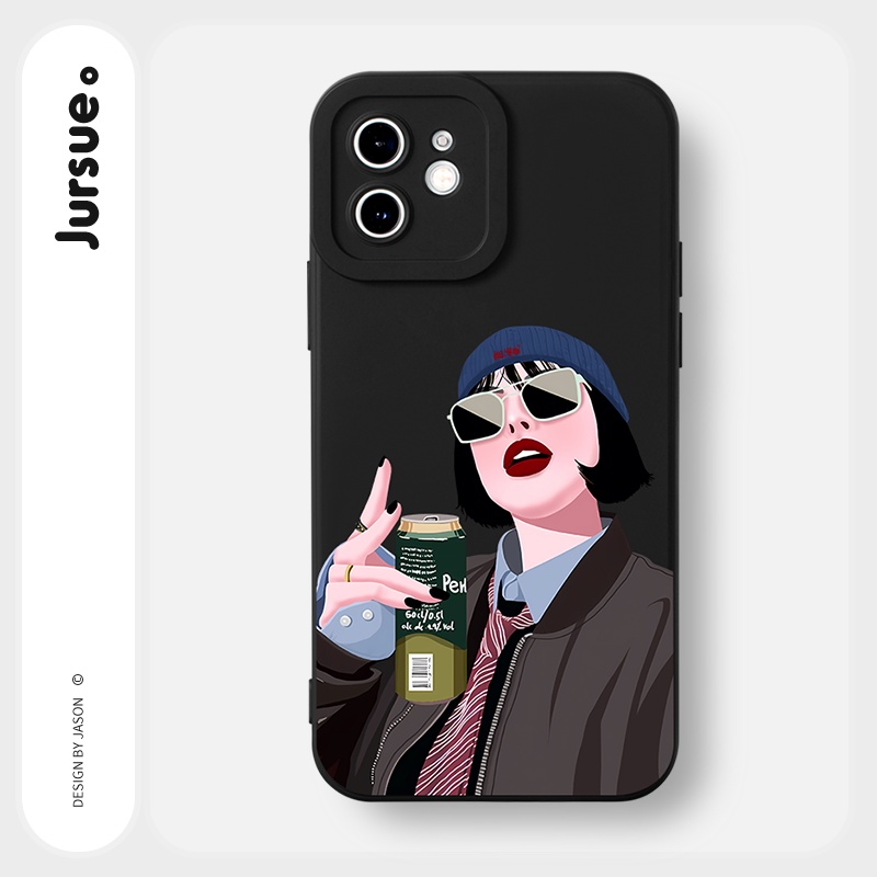 Ốp lưng JURSUE mềm dẻo hình độc lạ ngầu đen Cho iPhone 14 13 12 11 Pro Max SE 2020 X XR XS 8 7 ip 6S 6 Plus Y2489