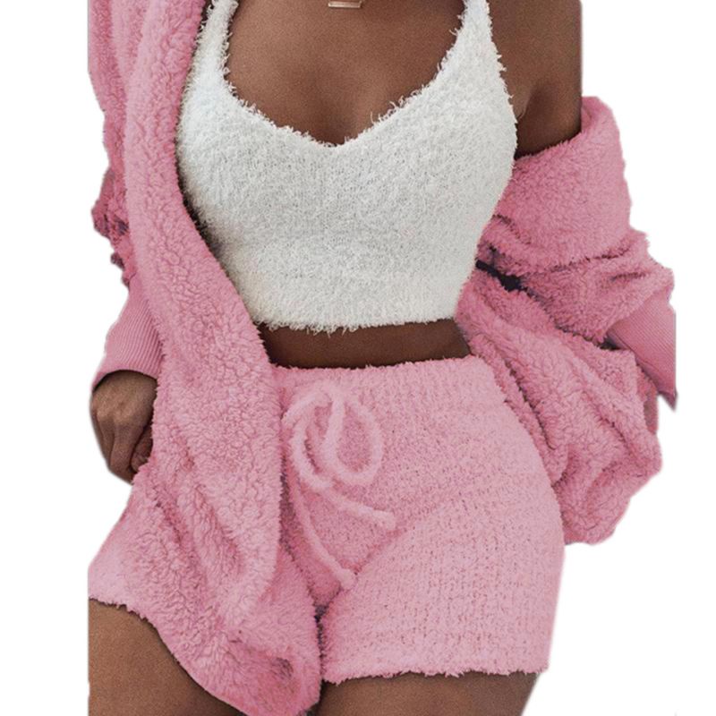 Set Đồ 3 Món Gồm Áo Khoác Cardigan Có Nón + Quần Ngắn + Áo Crop Top Gợi Cảm Cho Nữ