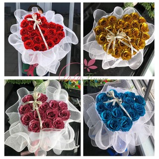 Bó hoa sáp hình trái tim hoa sáp kim tuyến 10 bông, 20 bông- Hoa 8/3, 20/10 tặng người yêu