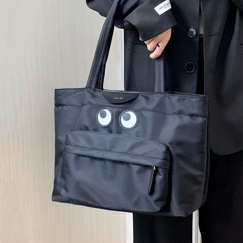 Túi Đeo Vai niche Sức Chứa Lớn Bằng nylon In Họa Tiết Mặt Cười Cho Nữ